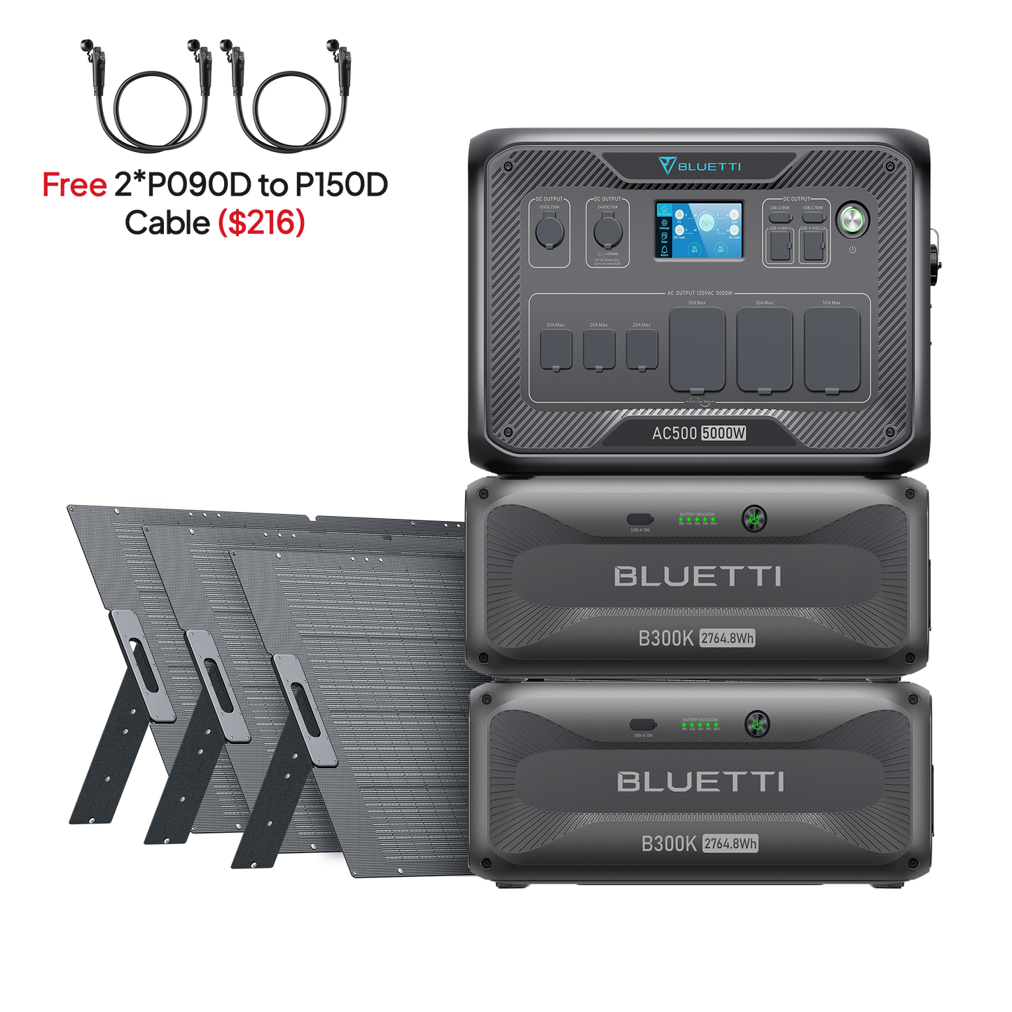 BLUETTI AC500 + B300K Home Battery Backup System | 5,000W Solar Generator Kit (Set C-AC500-3-44)