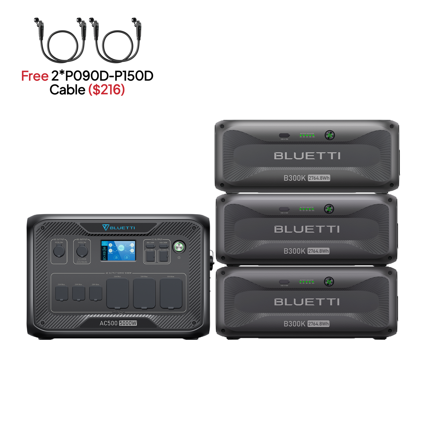 BLUETTI AC500 + B300K Home Battery Backup System | 5,000W Solar Generator Kit (Set C-AC500-3-44)