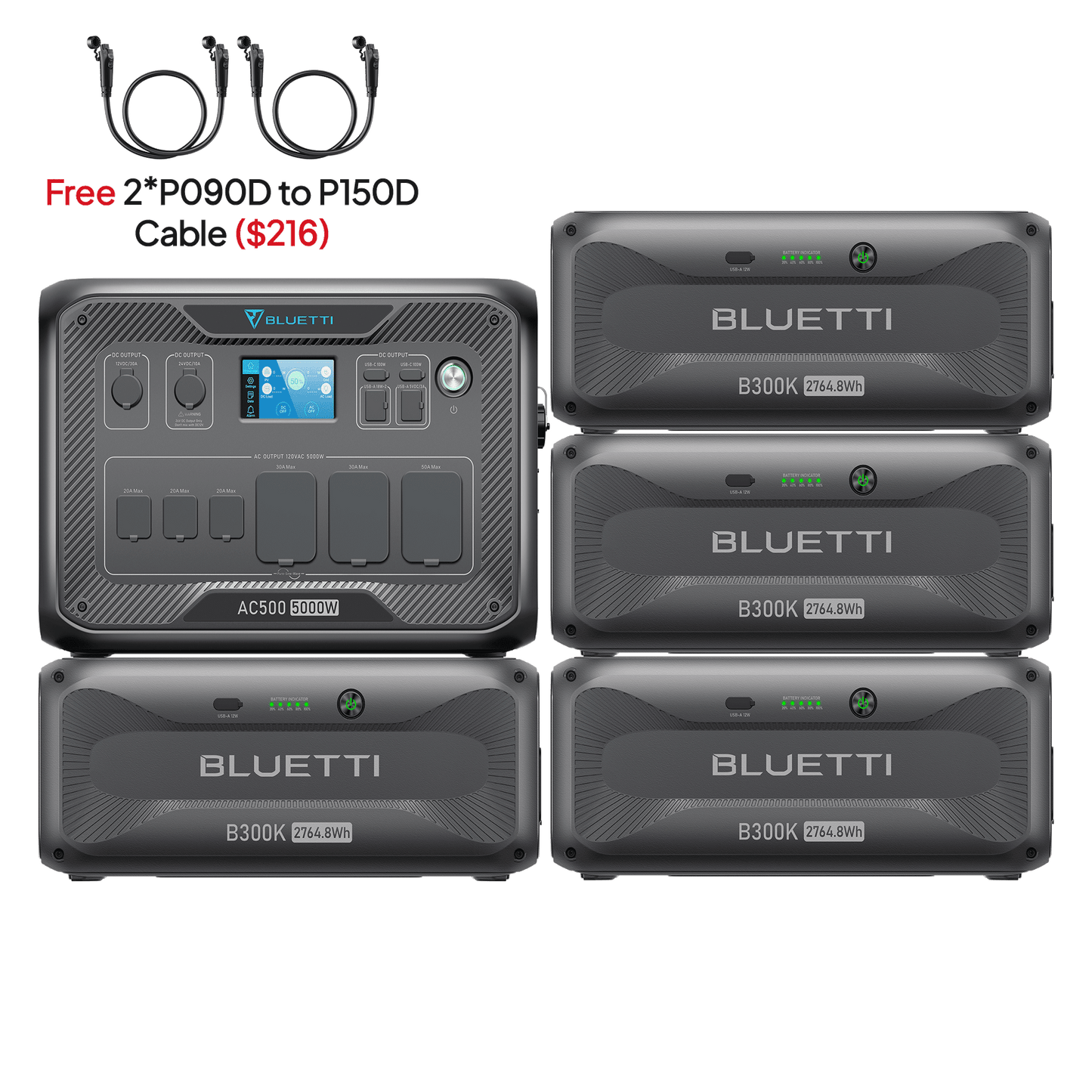 BLUETTI AC500 + B300K Home Battery Backup System | 5,000W Solar Generator Kit (Set C-AC500-3-44)