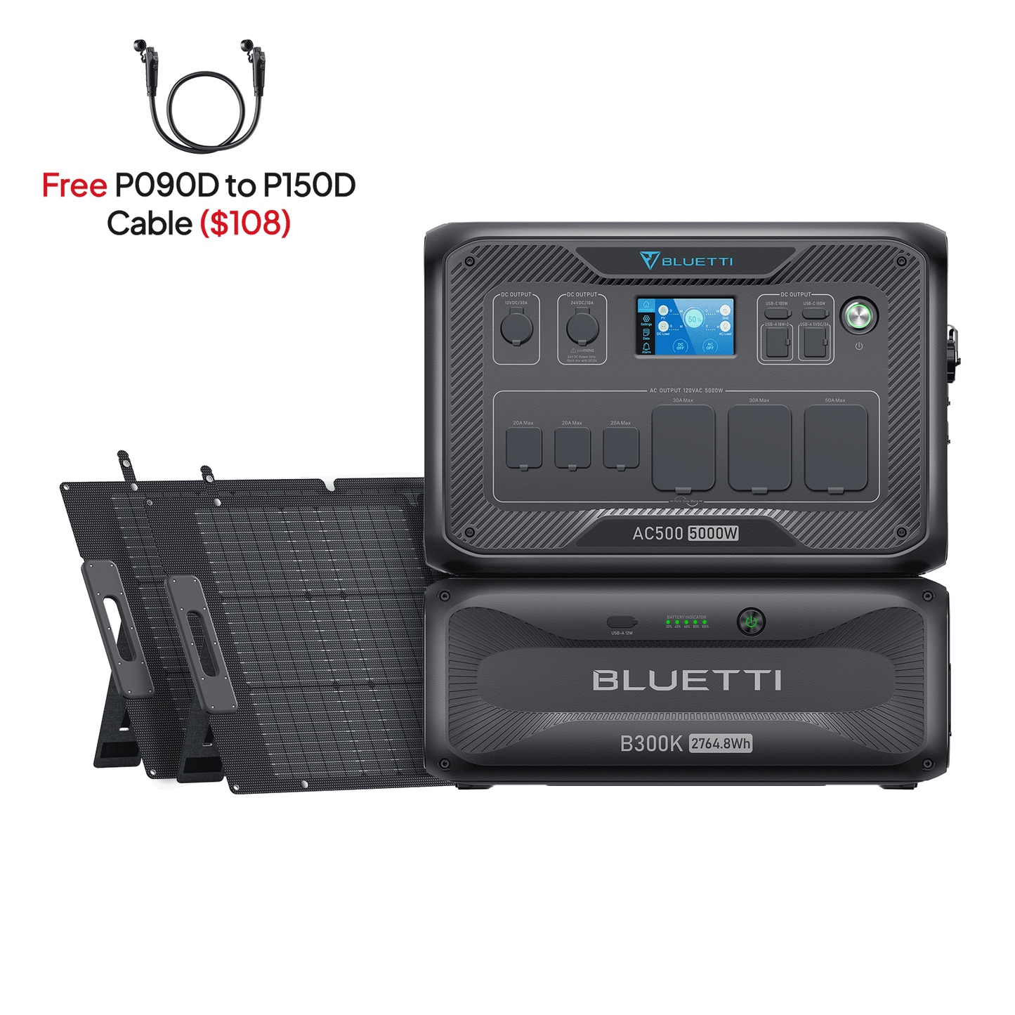 BLUETTI AC500 + B300K Home Battery Backup System | 5,000W Solar Generator Kit (Set C-AC500-3-44)