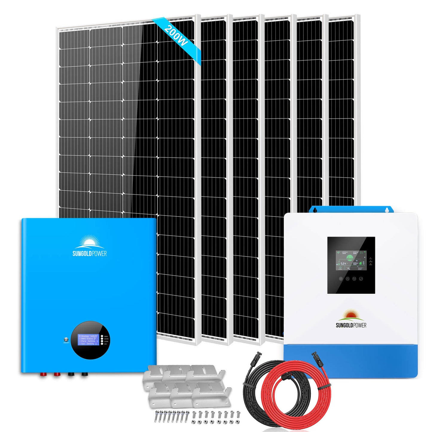 SunGoldPower Off-Grid Solar Kit 5000W 48VDC 120V 5.12KWH PowerWall Battery 6 X 200 Watts Solar Panels (SGM-5K5E)