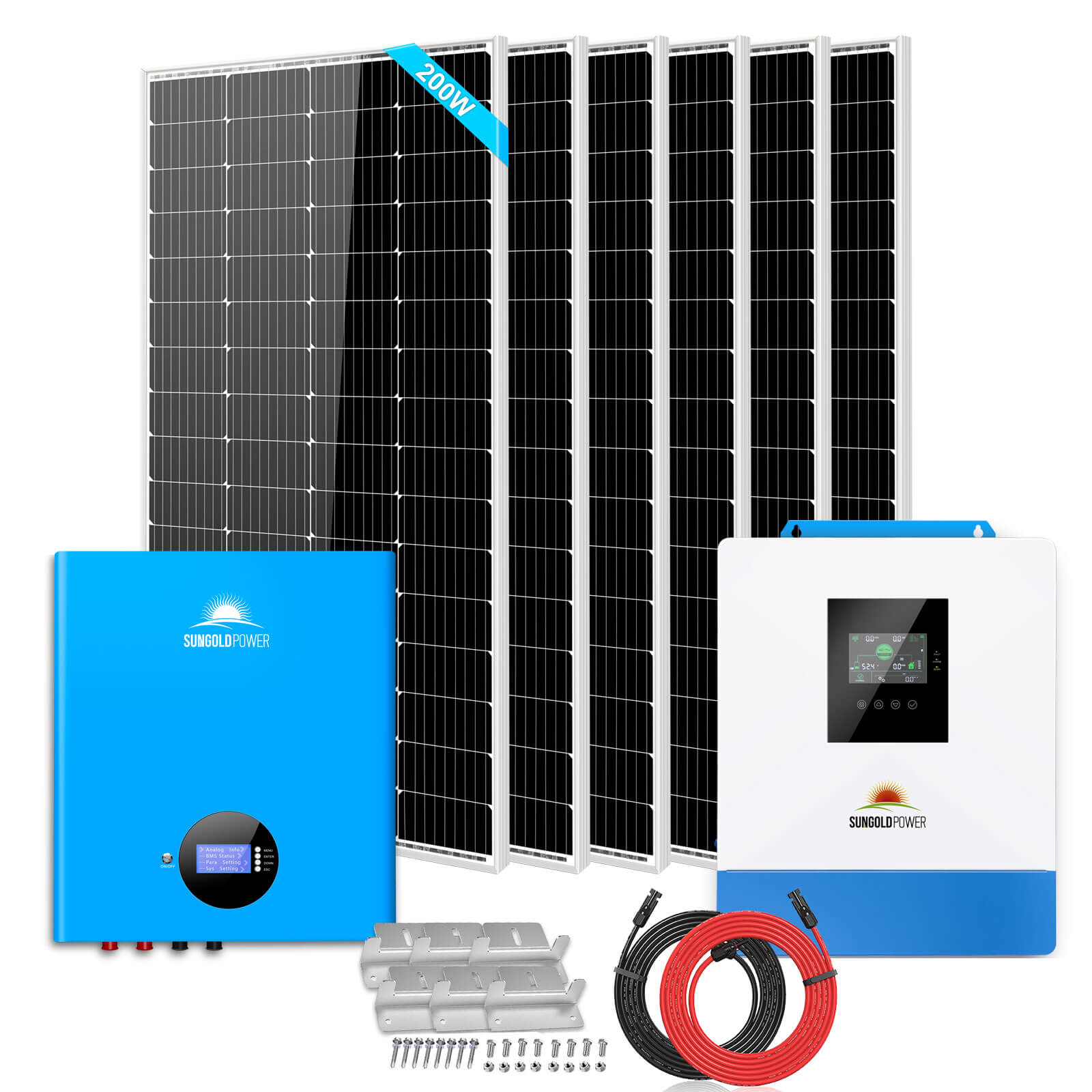 SunGoldPower Off-Grid Solar Kit 5000W 48VDC 120V 5.12KWH PowerWall Battery 6 X 200 Watts Solar Panels (SGM-5K5E)