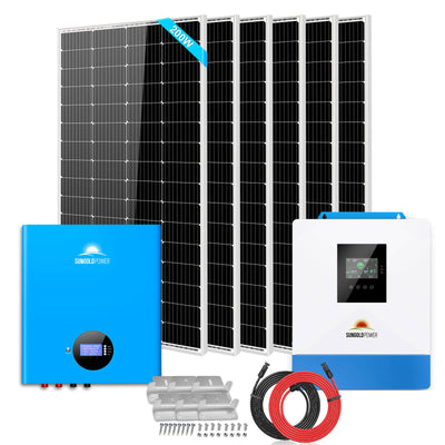 SunGoldPower Off-Grid Solar Kit 5000W 48VDC 120V 5.12KWH PowerWall Battery 6 X 200 Watts Solar Panels (SGM-5K5E)