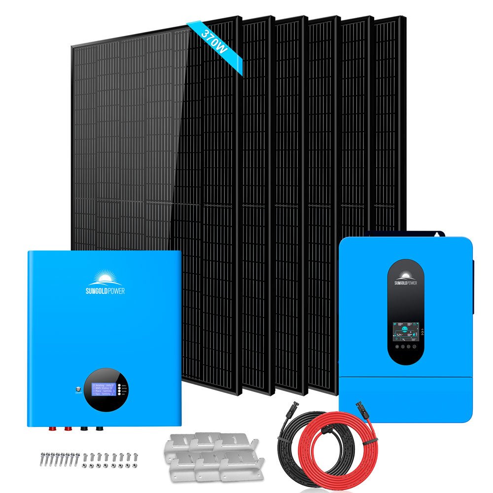 SunGoldPower Off-Grid Solar Kit 6500W 48VDC 120/240VAC 5.12KWH PowerWall Lithium Battery 6 X 370 Watts Solar Panels (SGM-655M)