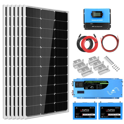 SunGoldPower Off Grid Solar Kit 3000W Inverter 12VDC 120V Output LifePO4 Battery 600 watt Solar Back Up (SGK-PRO3*)