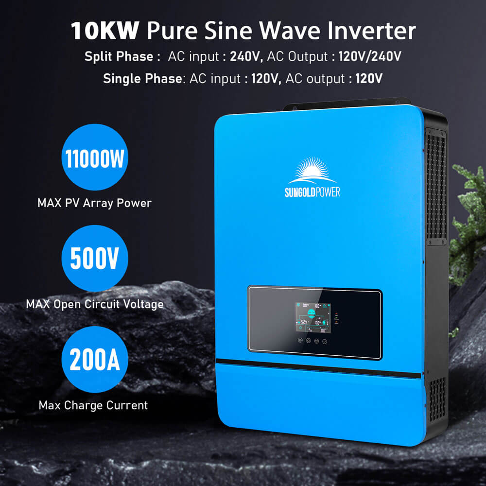 SunGoldPower Off Grid Solar Kit 12 X 550 Watts Solar Panels 25.6kwh Lithium Battery 10KW Solar Inverter 48VDC 120V/240V (SGR-10K25S)