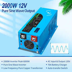 SunGoldPower 3000W Low-Frequency Inverter | Pure Sine Wave | DC 12V to AC 120V (LFP3K12V120VSG)