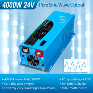 SunGoldPower 4000W Low-Frequency Inverter | Pure Sine Wave | DC 24V to AC 120V (LFP4K24V120VSG)