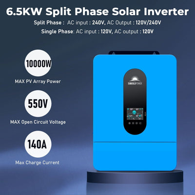 SunGoldPower Off-Grid Solar Kit 6500W 48VDC 120/240VAC 5.12KWH PowerWall Lithium Battery 6 X 370 Watts Solar Panels (SGM-655M)