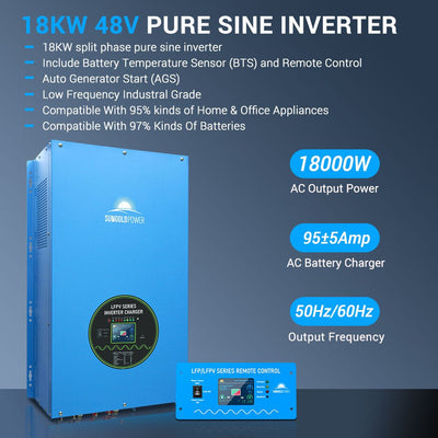 SunGoldPower 18000W 48V Split Phase Pure Sine Wave Inverter Charger (LFPV18K48V240VSP)