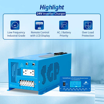 SunGoldPower 3000W Low-Frequency Inverter | Pure Sine Wave | DC 24V to AC 120V (LFP3K24V120VSG)