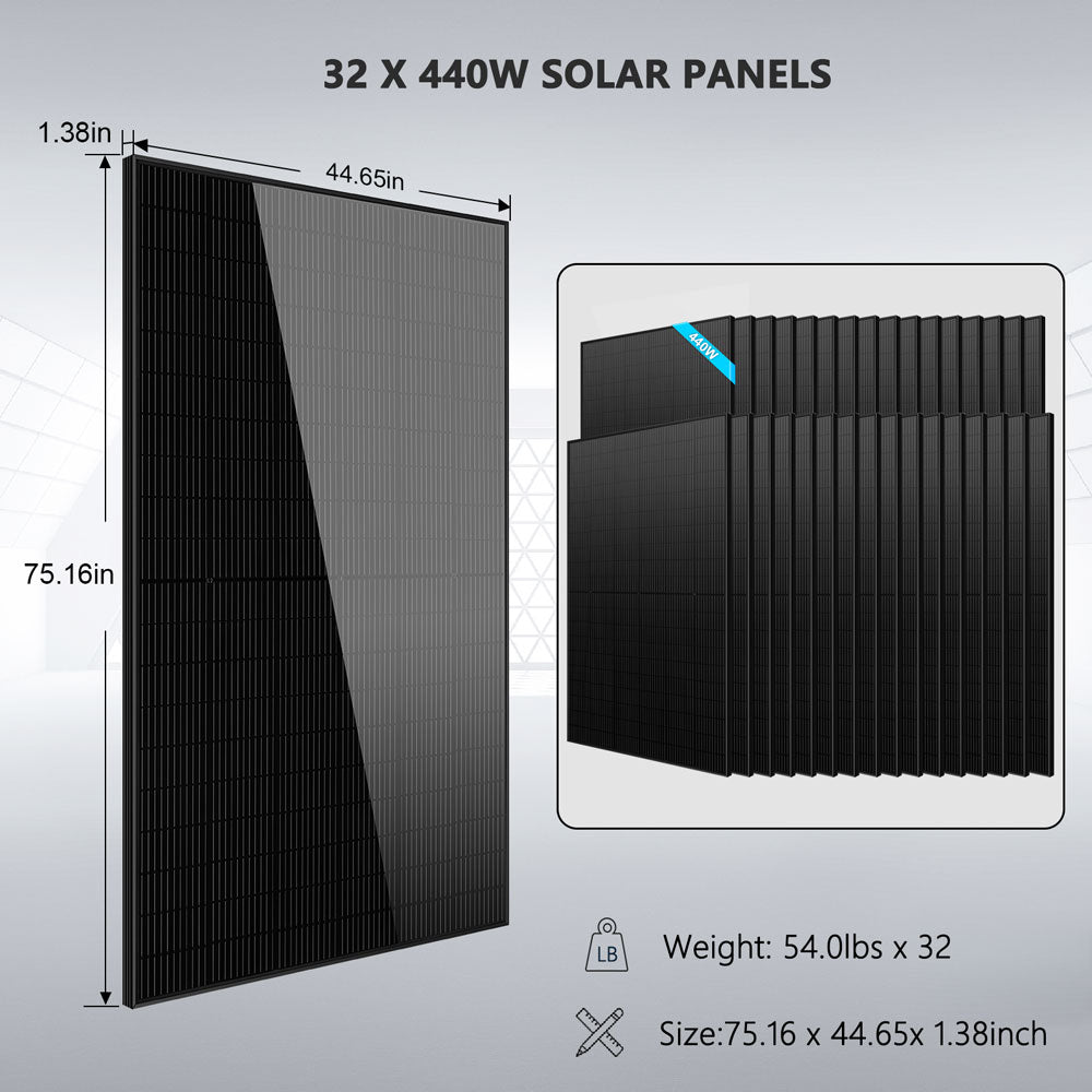 SunGoldPower Off Grid Solar Kit 20kW 48VDC 120V/240V LIFEPO4 30.72kWh Lithium Battery 32 X 440 Watts Solar Panels (SGR-20K30E)