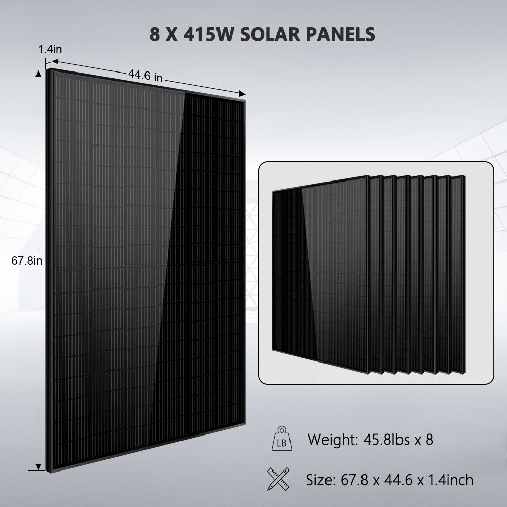 SunGoldPower Off-Grid Solar Kit 8000W 48VDC 120V/240V LifePo4 10.24KWH Lithium Battery 8 X 415 Watts Solar Panels (SGR-8K10E)