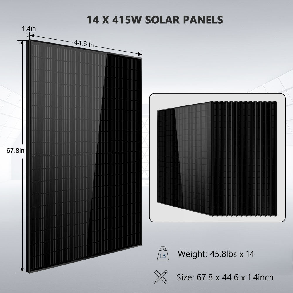 SunGoldPower Off-Grid Solar Kit 13000W 48VDC 120V/240V LifePo4 20.48kWh Lithium Battery 14 X 415 Watts Solar Panels (SGR-13KM)