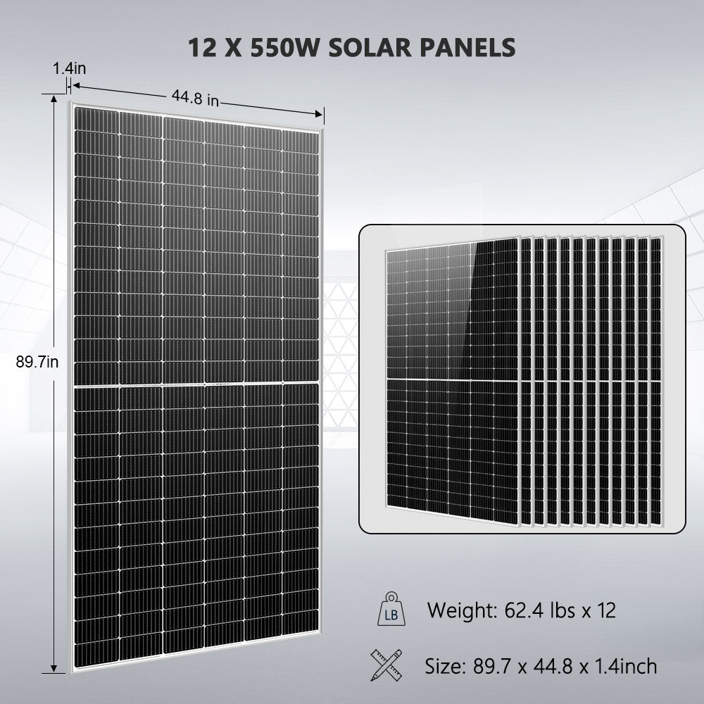 SunGoldPower Off Grid Solar Kit 12 X 550 Watts Solar Panels 25.6kwh Lithium Battery 10KW Solar Inverter 48VDC 120V/240V (SGR-10K25S)