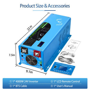 SunGoldPower 4000W Low-Frequency Inverter | Pure Sine Wave | DC 24V to AC 120V (LFP4K24V120VSG)