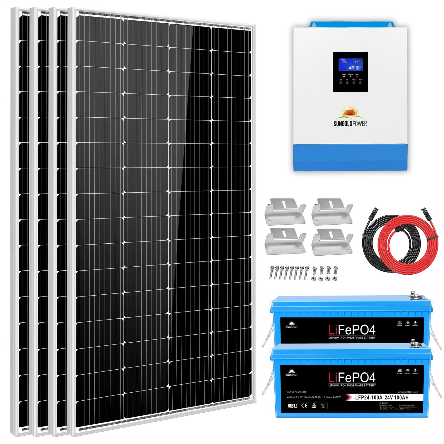 SunGoldPower Solar Kit 3000W 24V Inverter 120V output Lithium Battery 800 Watt Solar Panel (SGKT-3PRO)