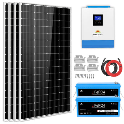 SunGoldPower Solar Kit 3000W 24V Inverter 120V output Lithium Battery 800 Watt Solar Panel (SGKT-3PRO)