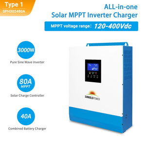 SunGoldPower 3000W 24V Solar Inverter Charger | Pure Sine Wave | DC 24V to AC 120V (SPH302480A)