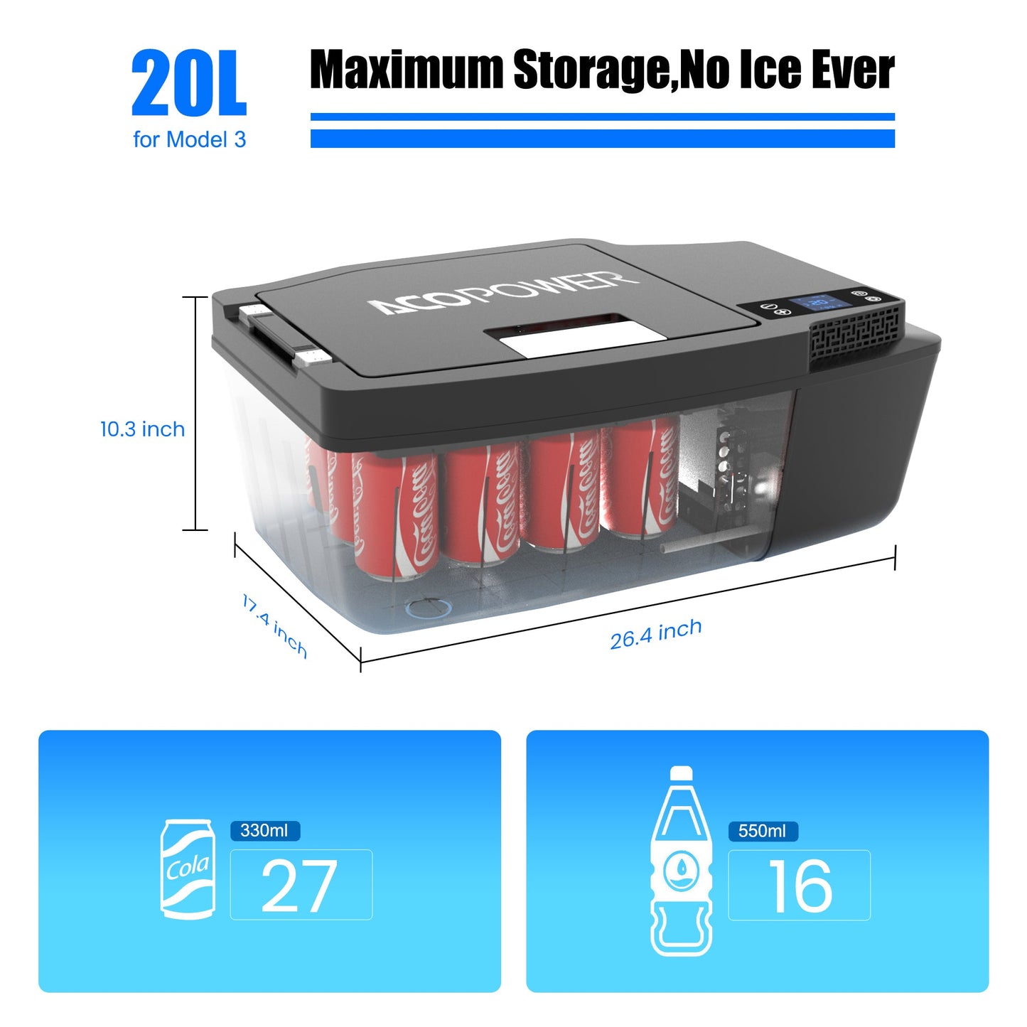 ACOPOWER TesFridge Portable Freezer Specially Designed for Tesla Model 3 (HY-T20)