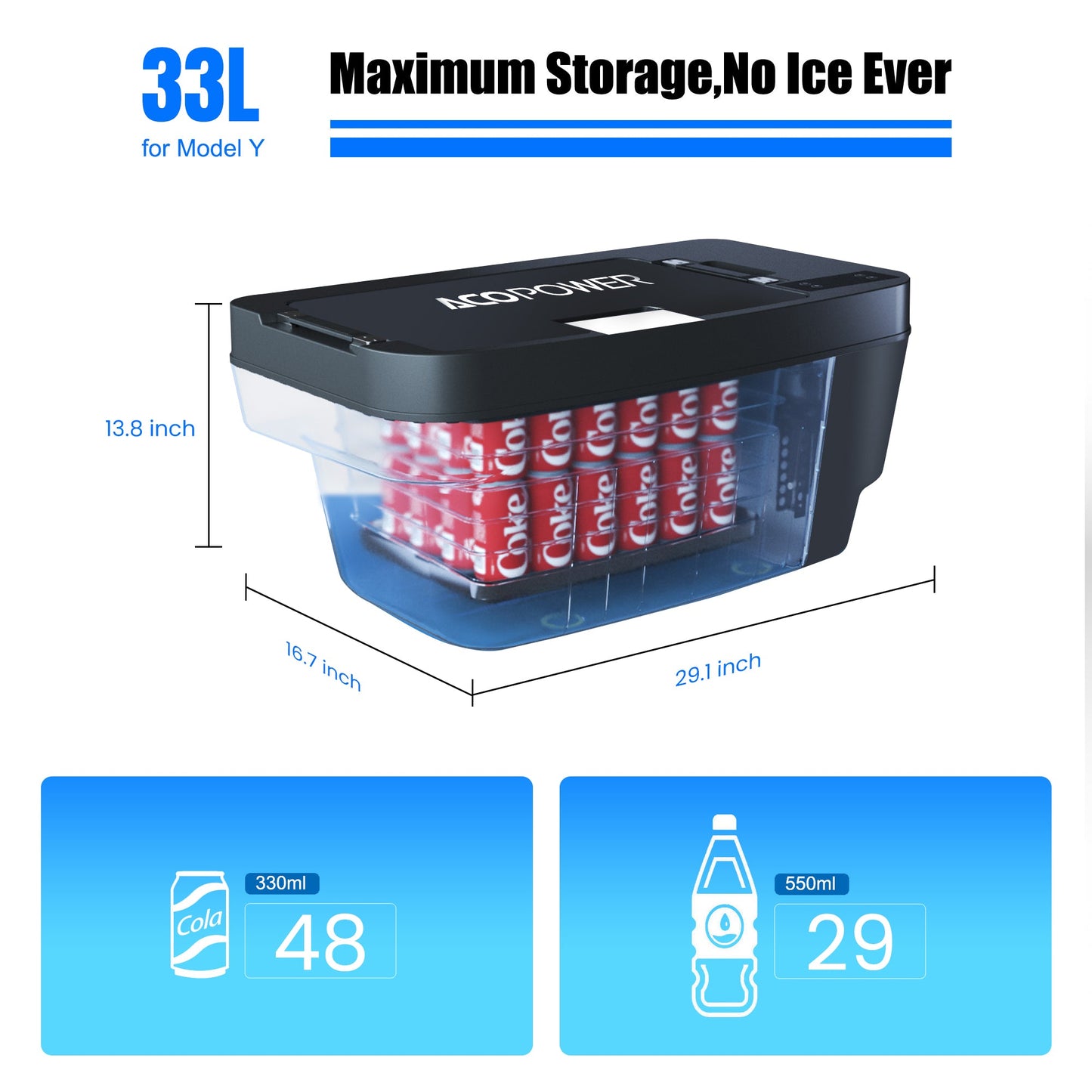 ACOPOWER TesFridge Portable Freezer Specially Designed for Tesla Model Y (HY-T-35)