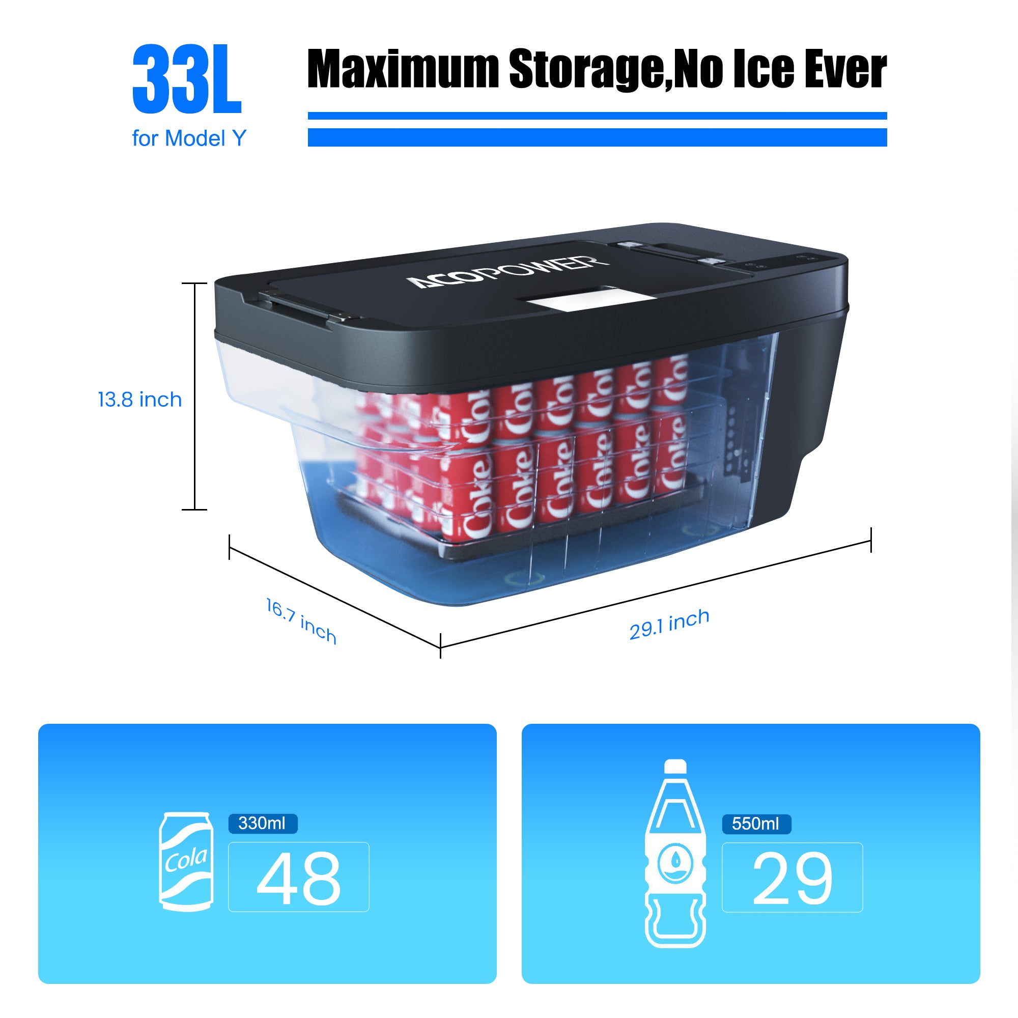 ACOPOWER TesFridge Portable Freezer Specially Designed for Tesla Model Y (HY-T-35)