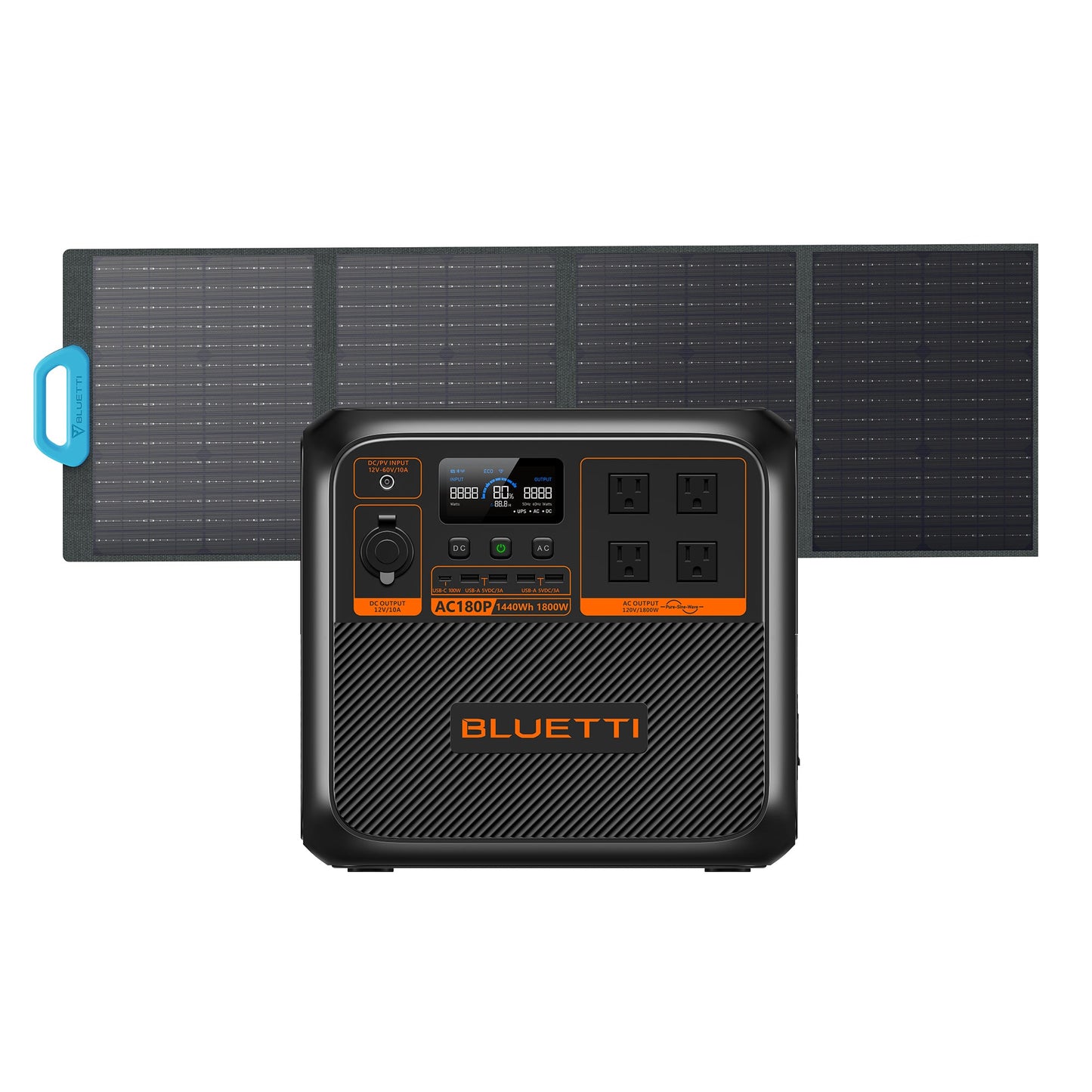 BLUETTI AC180P Solar Portable Power Station 1,800W 1,440Wh (P-AC180P-US-GY-BL-010)