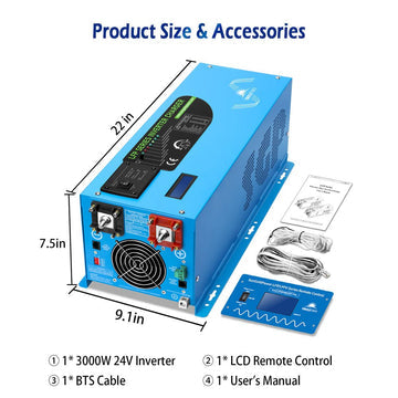 SunGoldPower 3000W Low-Frequency Inverter | Pure Sine Wave | DC 24V to AC 120V (LFP3K24V120VSG)
