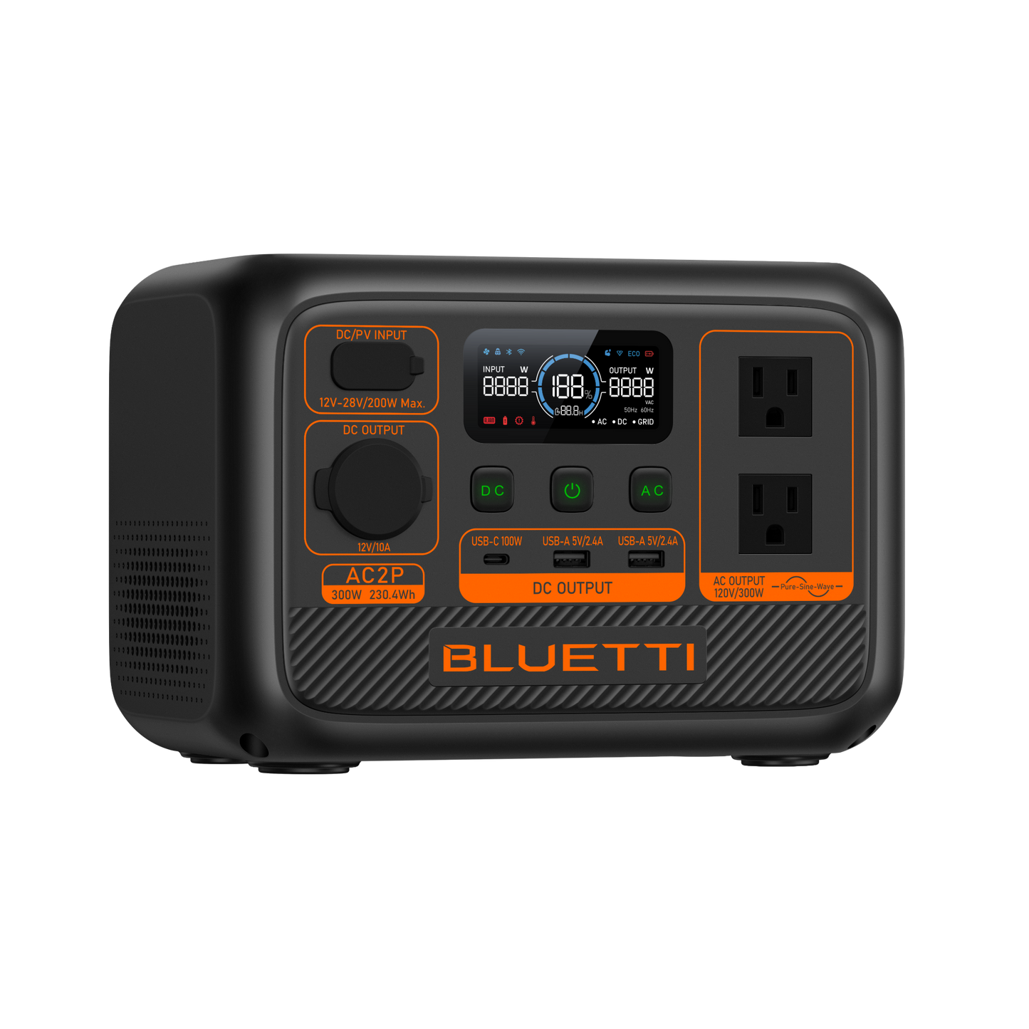 BLUETTI AC2P Portable Power Station 300W 230.4Wh (P-AC2P-US-GY-BL-010)