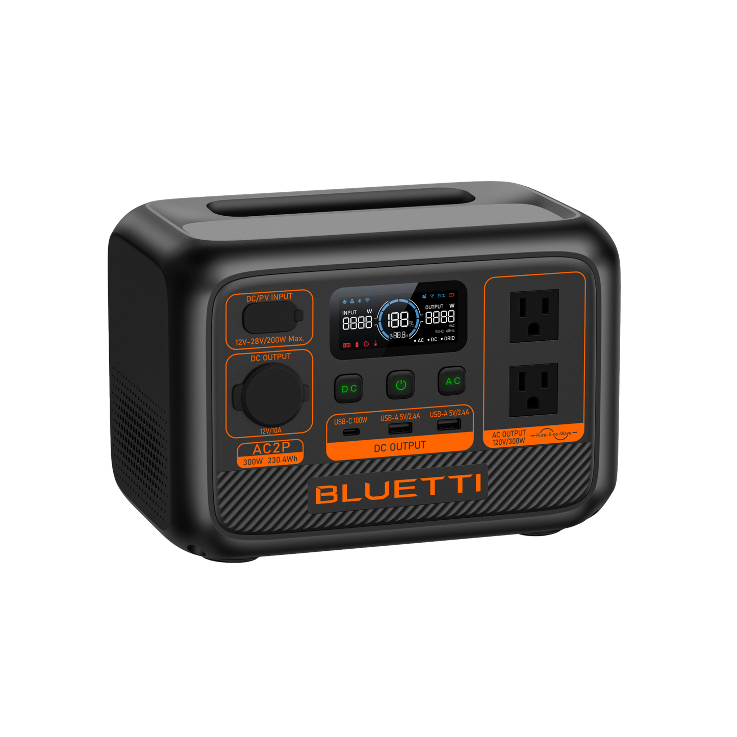 BLUETTI AC2P Portable Power Station 300W 230.4Wh (P-AC2P-US-GY-BL-010)