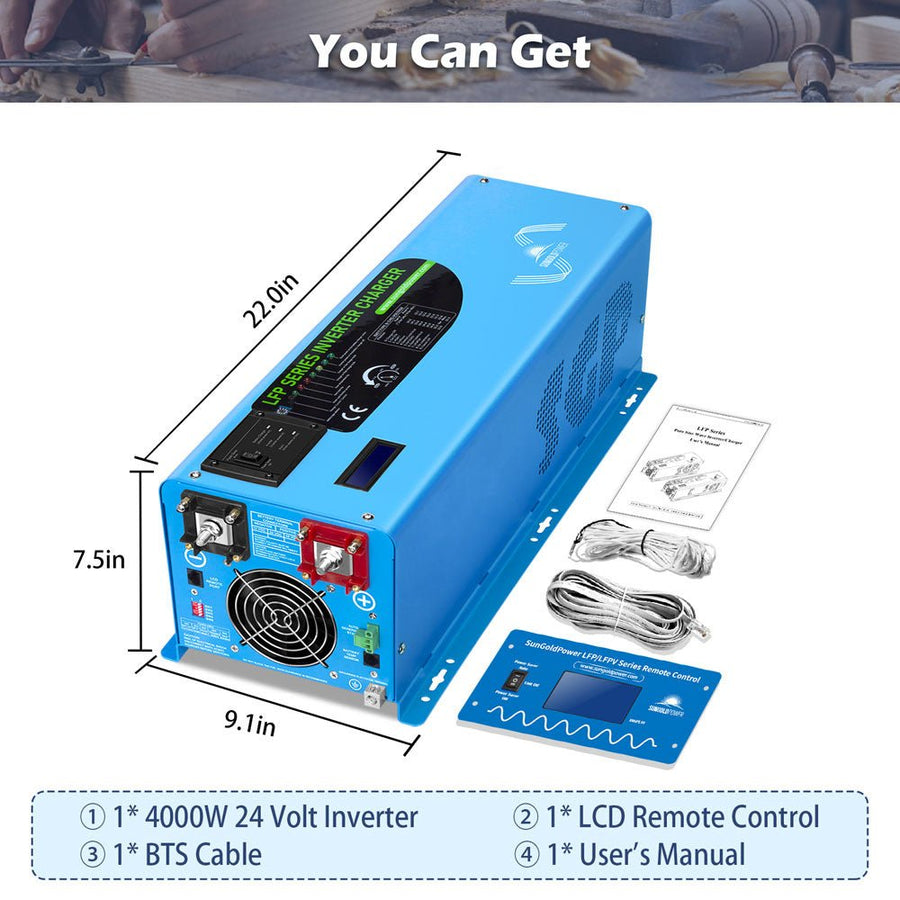 SunGoldPower 4000W DC 24V Split Phase Pure Sine Wave Inverter With Charger (LFP4K24V240VSP)