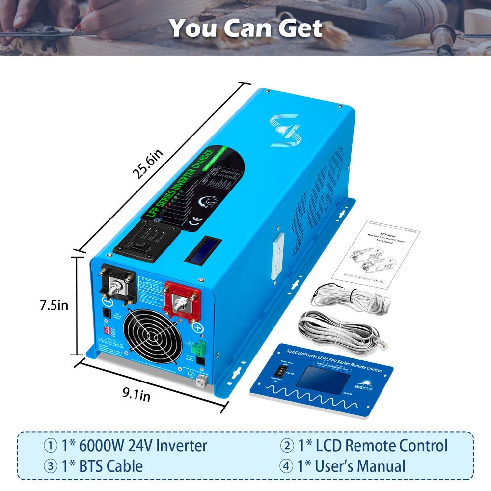 SunGoldPower 6000W DC 24V Split Phase Pure Sine Wave Inverter With Charger (LFP6K24V230VSP)
