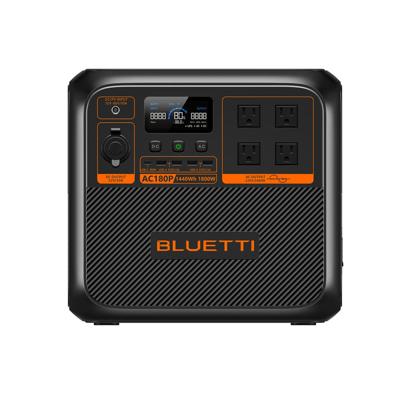 BLUETTI AC180P Solar Portable Power Station 1,800W 1,440Wh (P-AC180P-US-GY-BL-010)