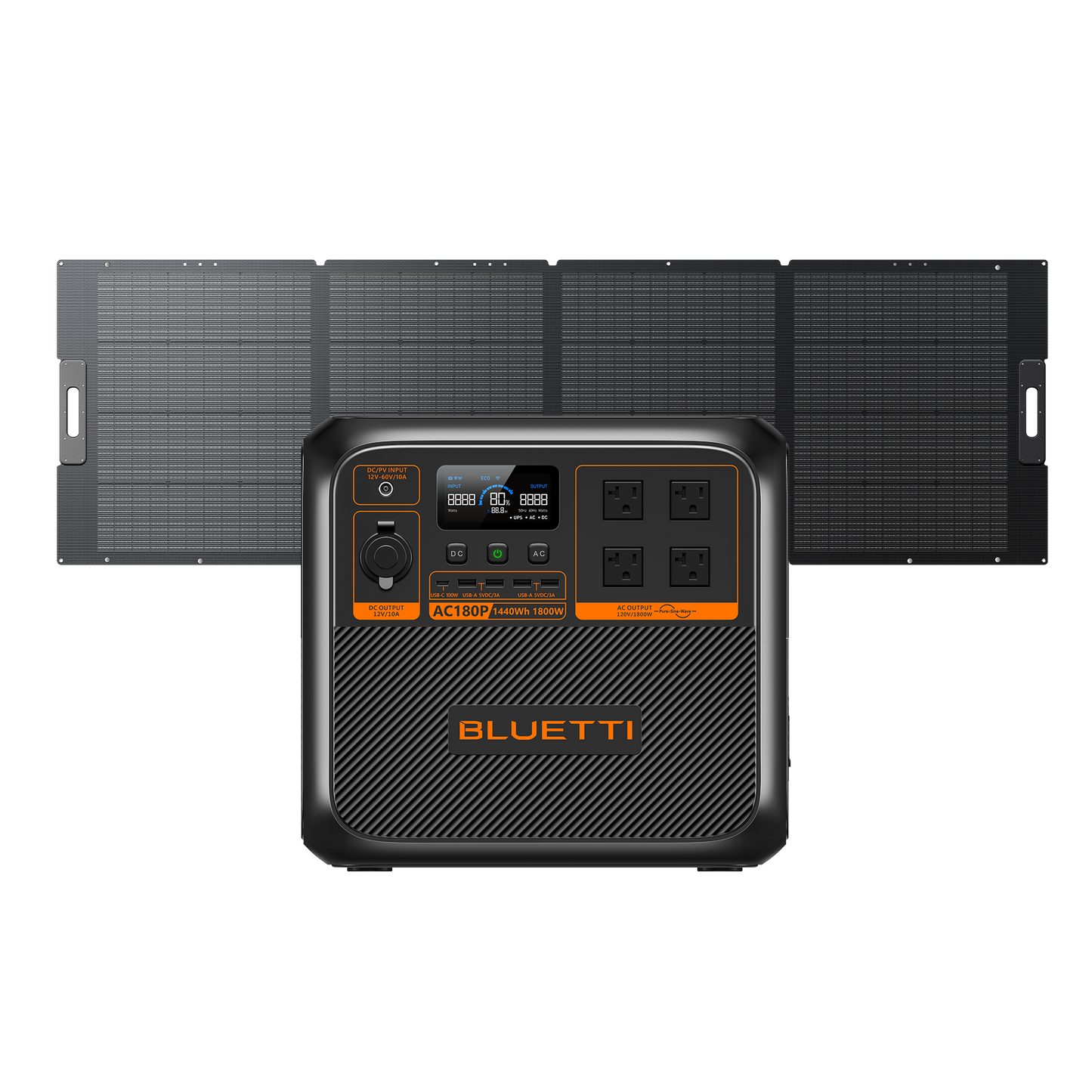 BLUETTI AC180P Solar Portable Power Station 1,800W 1,440Wh (P-AC180P-US-GY-BL-010)