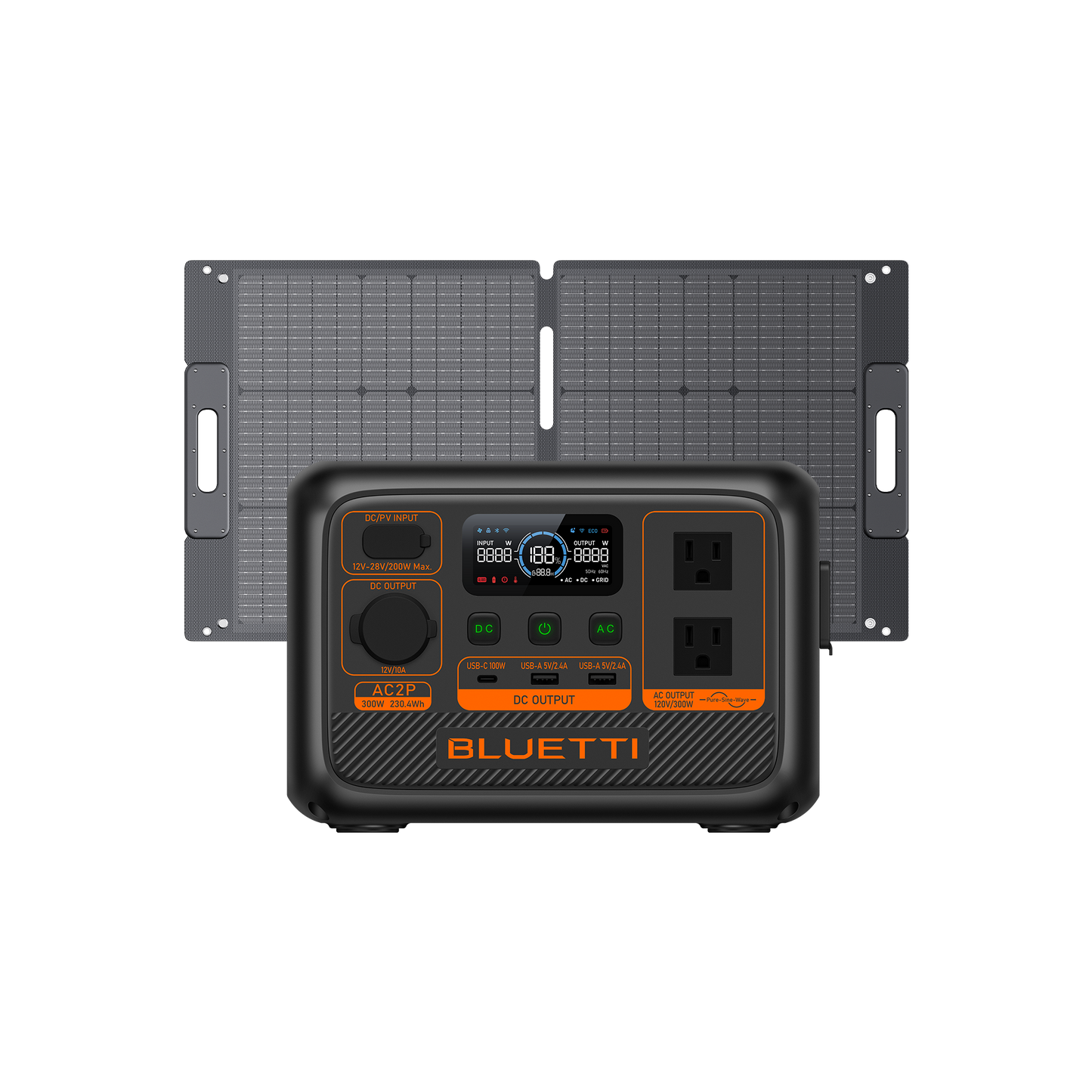 BLUETTI AC2P Portable Power Station 300W 230.4Wh (P-AC2P-US-GY-BL-010)