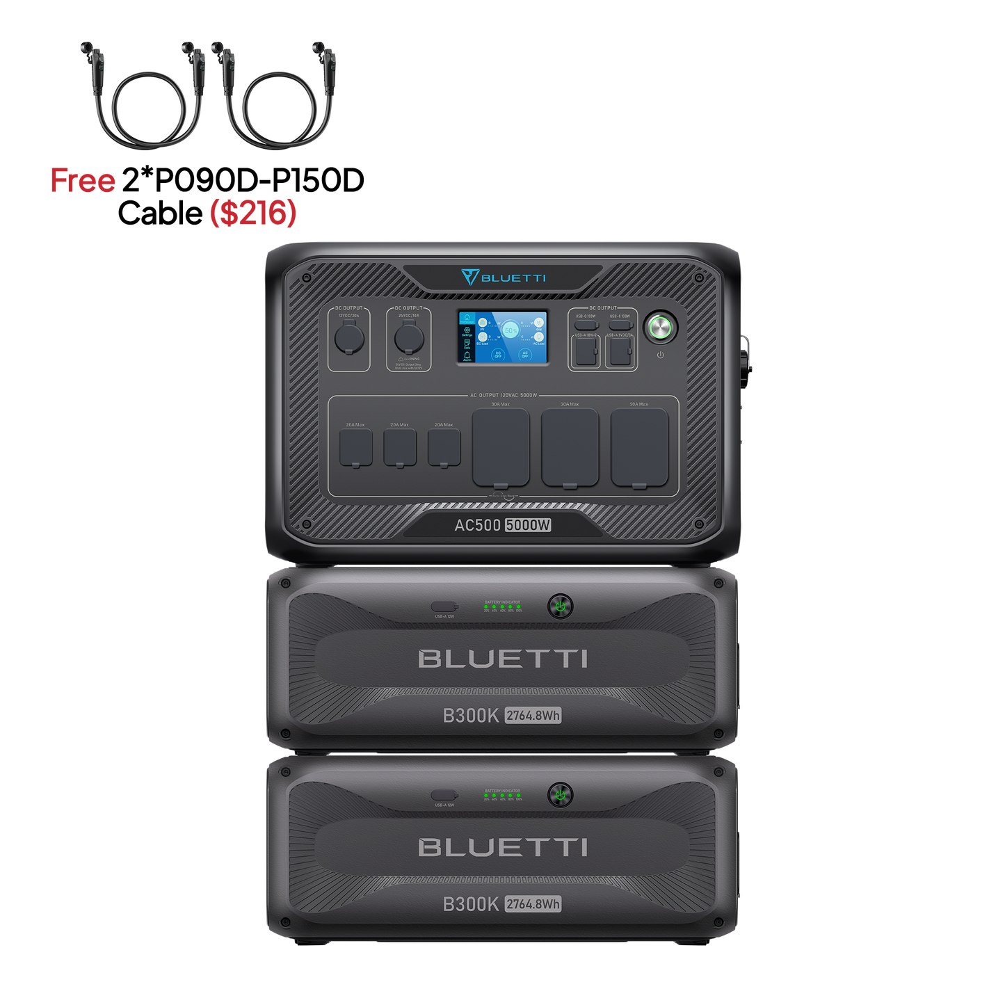 BLUETTI AC500 + B300K Home Battery Backup System | 5,000W Solar Generator Kit (Set C-AC500-3-44)