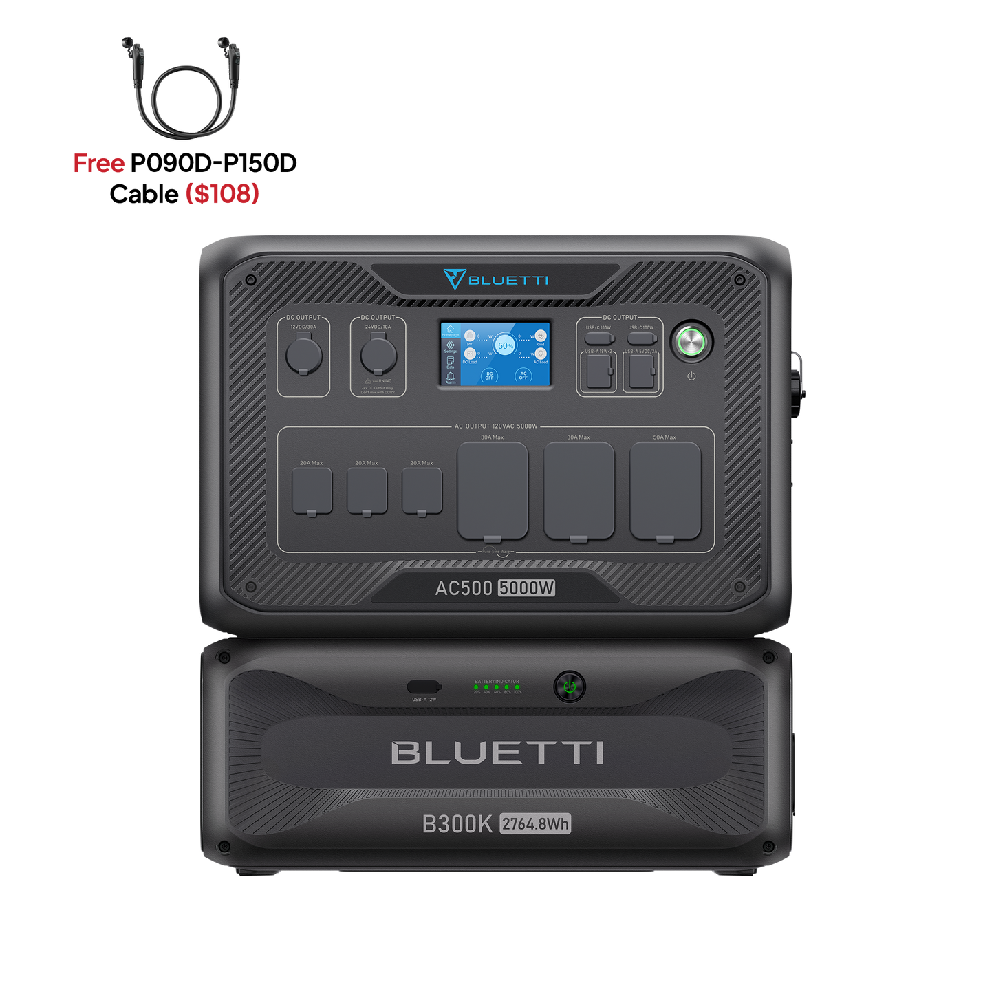 BLUETTI AC500 + B300K Home Battery Backup System | 5,000W Solar Generator Kit (Set C-AC500-3-44)