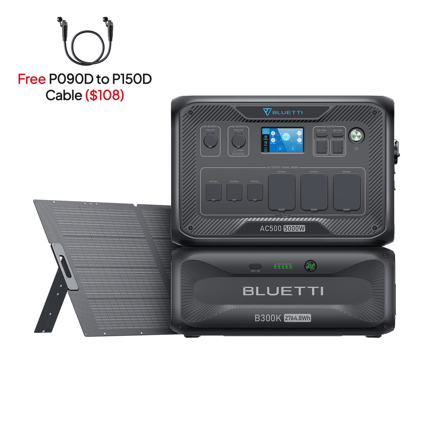 BLUETTI AC500 + B300K Home Battery Backup System | 5,000W Solar Generator Kit (Set C-AC500-3-44)