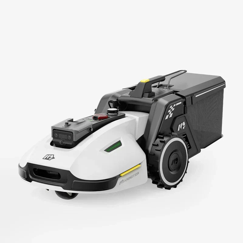 Mammotion Yuka 2000 automatic lawn mower front side view with bag