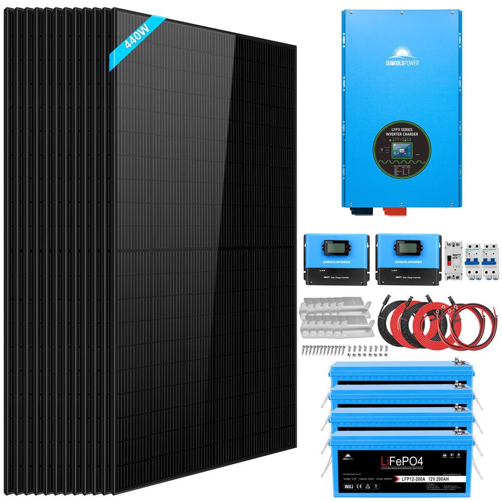 SunGoldPower Complete off Grid Solar Kit 12000W 48V 120V/240V output 10.24KWH Lithium Battery 5280 Watt Solar Panel (SGK-12MAX)