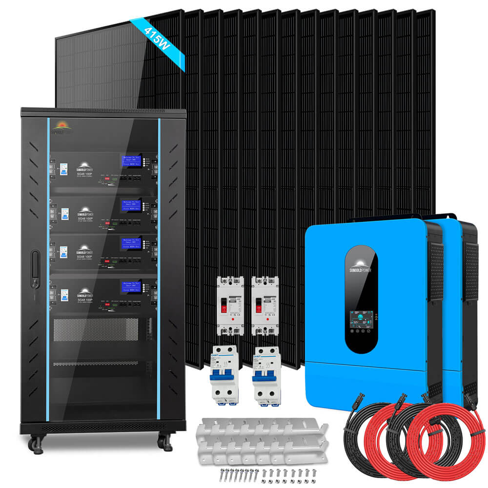 SunGoldPower Off-Grid Solar Kit 13000W 48VDC 120V/240V LifePo4 20.48kWh Lithium Battery 14 X 415 Watts Solar Panels (SGR-13KM)