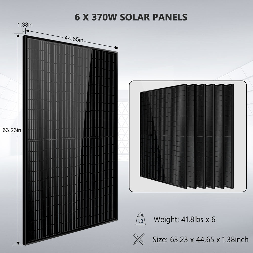 SunGoldPower Off-Grid Solar Kit 6500W 48VDC 120/240VAC 5.12KWH PowerWall Lithium Battery 6 X 370 Watts Solar Panels (SGM-655M)